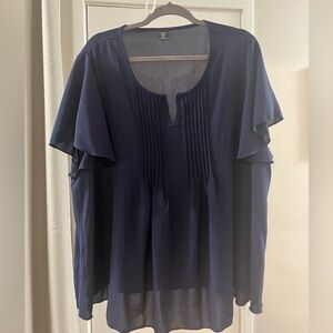 SHEIN Blue Flutter Sleeve Bib Collar Blouse